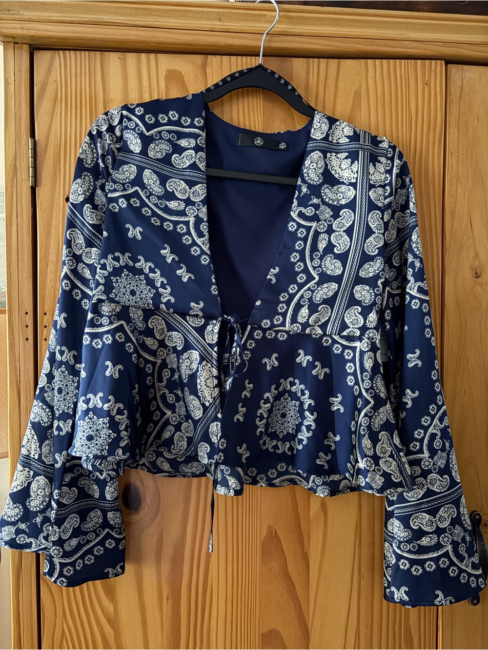 Missguided Navy Paisley Tie-Front Blouse - Women Tops